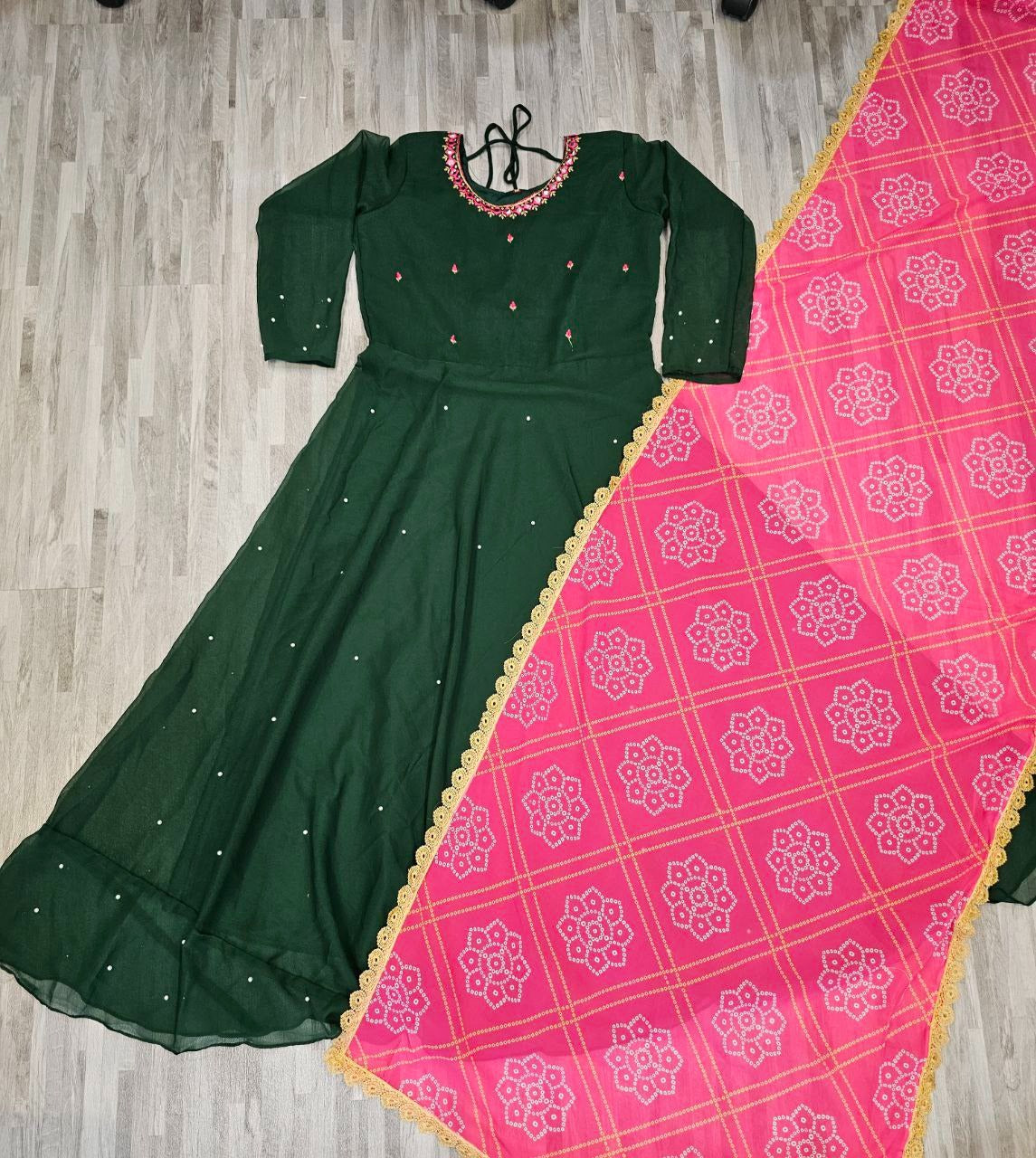 Georgette Gown Kurta With Dupatta.