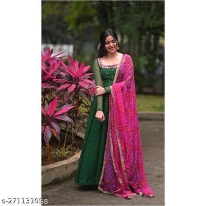 Georgette Gown Kurta With Dupatta.