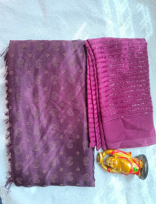 ✨ Elegant Wine Purple Fancy Saree with Designer Contrast Pallu ✨