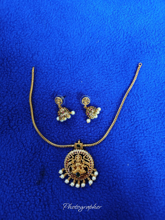 Premium Lakshmi Temple Pendant Necklace Set for Women