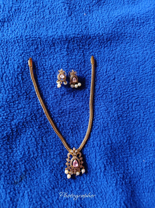 Elegant Pink Stone Designer Pendant Necklace Set for Women