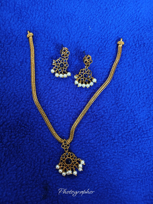 Elegant Blue Stone Designer Pendant Necklace Set for Women