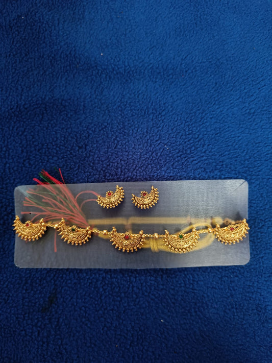 Traditional Antique Waist Belt (Vaddanam) with Matching Earrings for Women