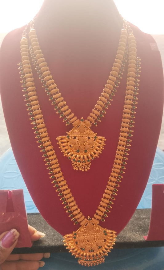 Traditional Mulla Mottu Long + Short Combo Haram Set - Emerald Green Stone